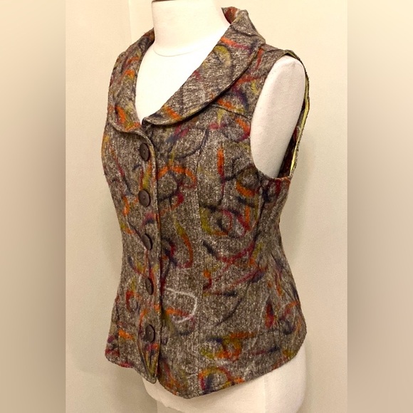 Christopher & Banks Brown Yellow Graffiti Button Down Sleeveless Vest Size M - Picture 5 of 11